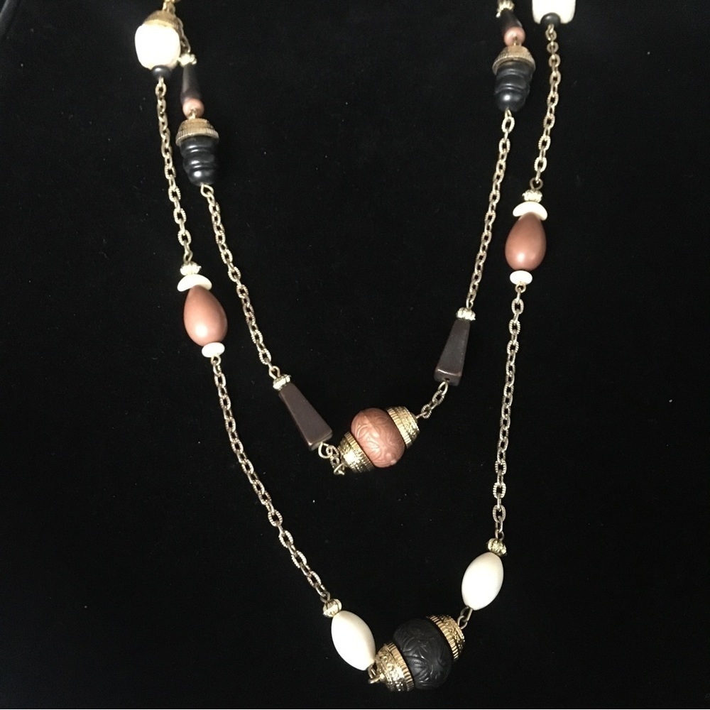 Vintage Beaded Gold Tone Chain Necklace